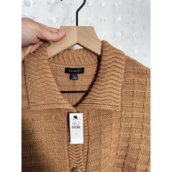 Talbots Textured Polo Cardigan NWT $129 color  CAFE Size Large - Picture 4 of 6